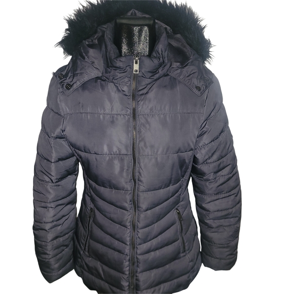 Suzy Shier Grey Puffer Jacket with Removable Hood M - Picture 1 of 7